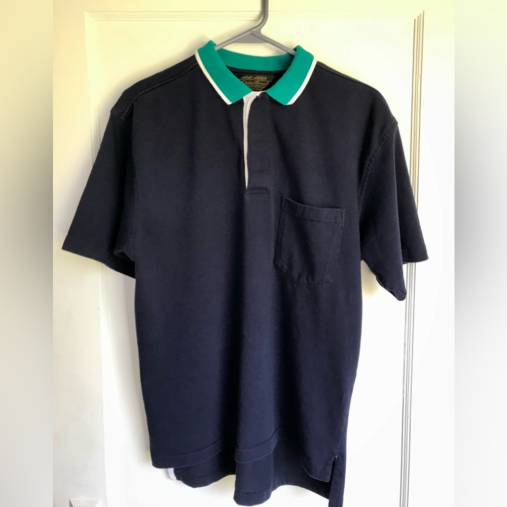 Eddie Bauer Quality Outdoor Fitters Mens Size Medium Navy Blue / Green Polo
